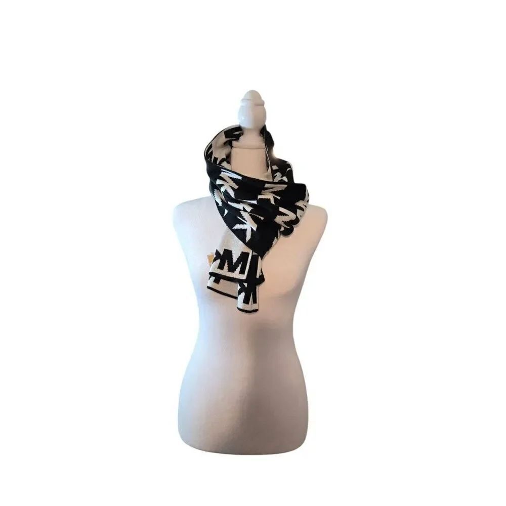 Michael Kors Women's Black/White MK Logo Reversible 65x10 Rectangle Scarf